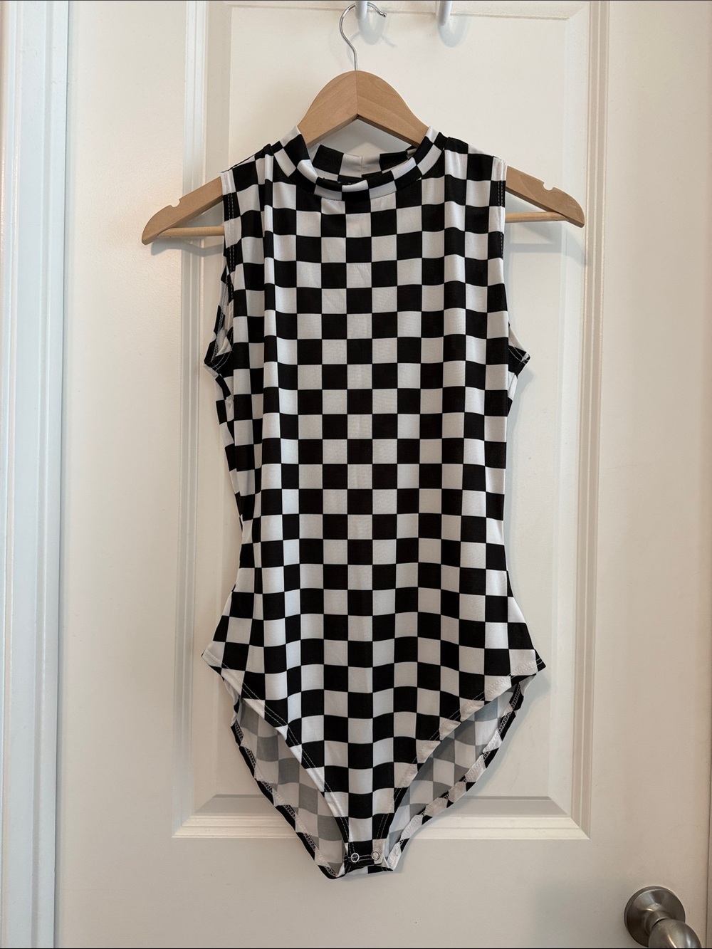 Lucky & Blessed Black & White Checkerboard Sleeveless Bodysuit